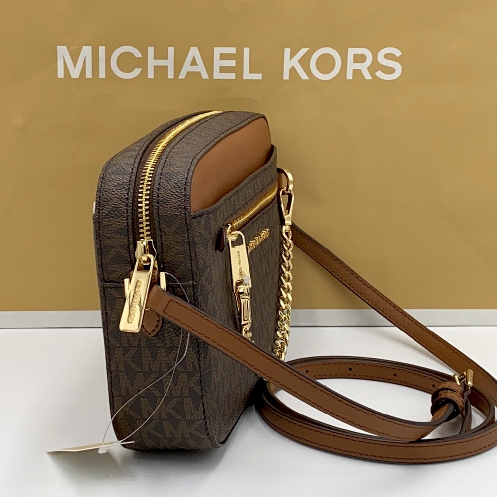 MICHAEL KORS LG EW ZP CHAIN XBODY BROWN SIGNATURE - Picture 4 of 16